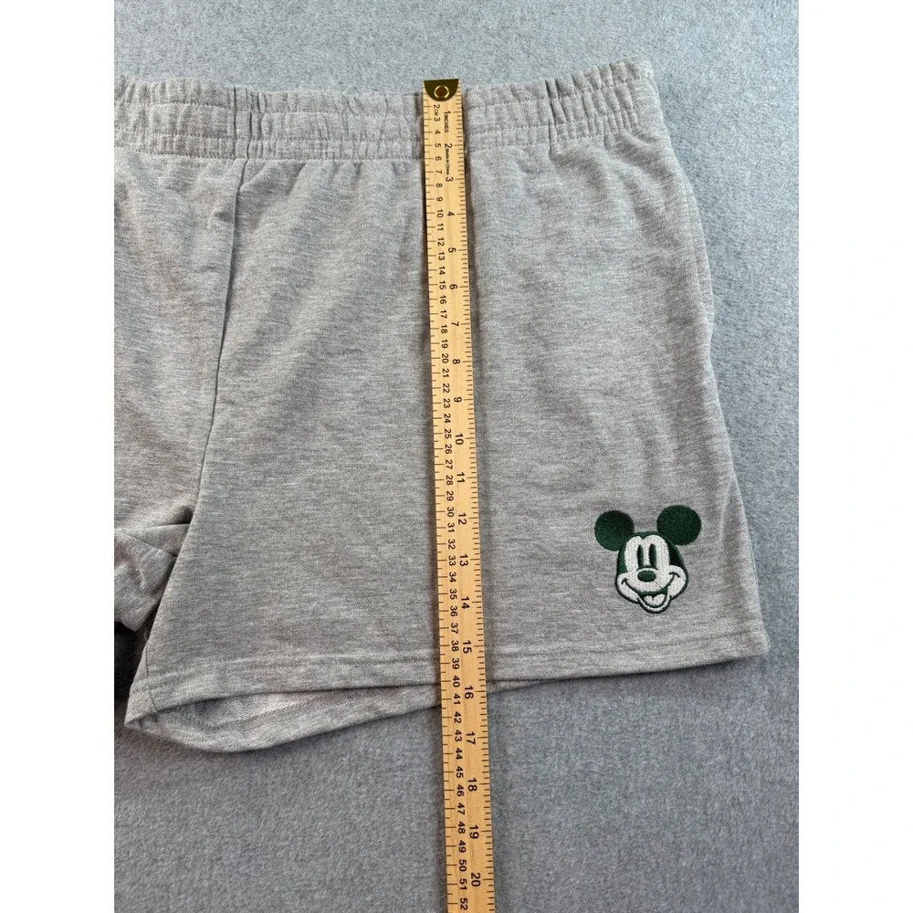Disney Mickey Mouse Heather Gray Lounge Shorts Women XL Green Embroidered Logo